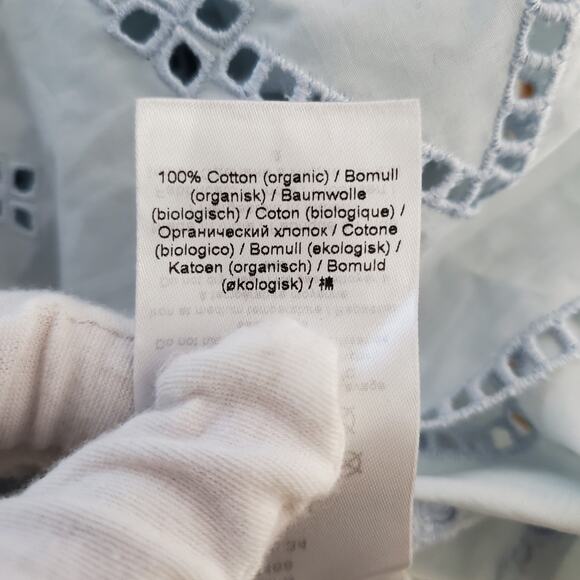 GANNI Broderie Anglaise Eyelet Cotton Midi Dress Light Blue Smocked Size 34 US 2 - Picture 11 of 12